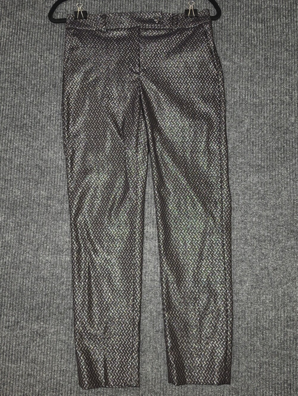 White House Black Market Metallic Charcoal Patterned Pants
